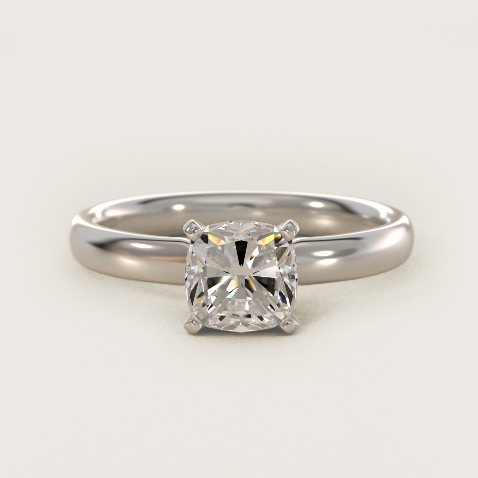 Classic Comfort Fit Solitaire Engagement Ring in 14k White Gold (2.5mm) - Cushion Center