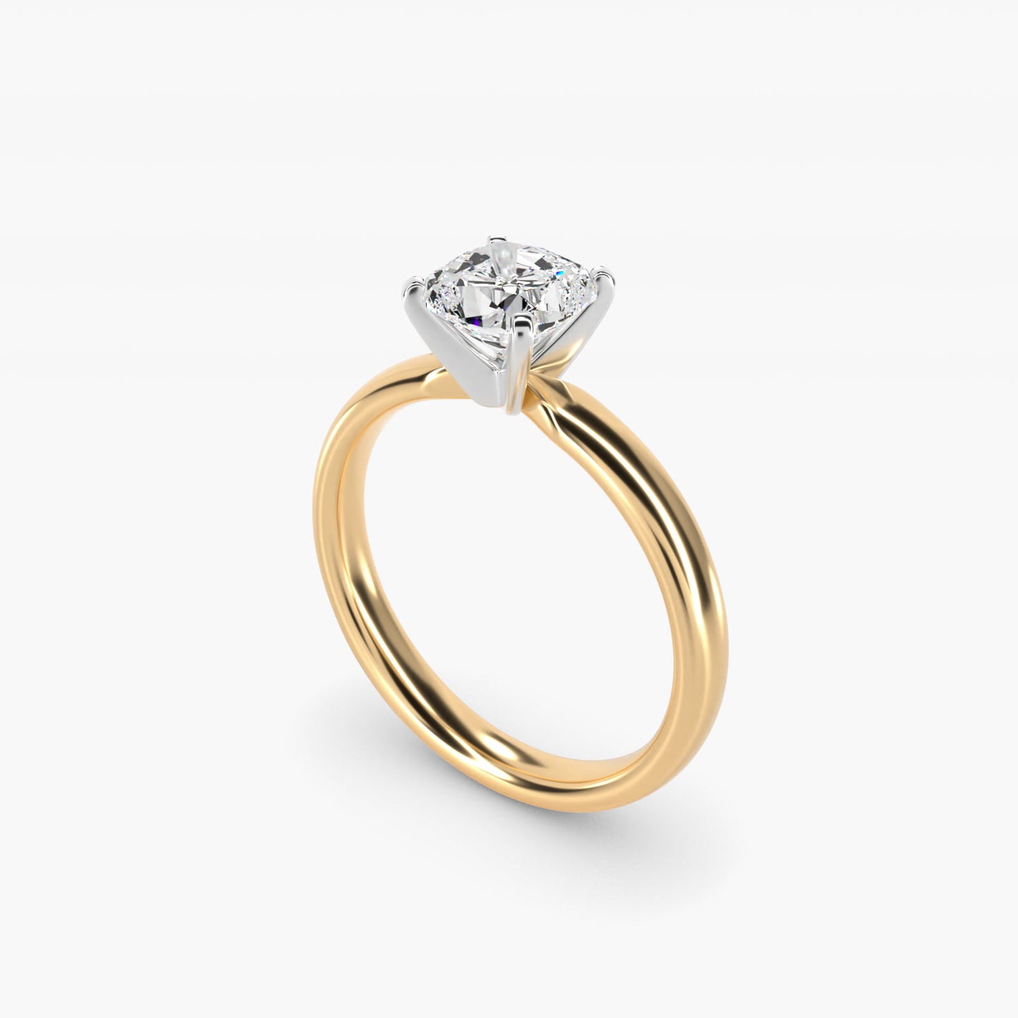 Classic Comfort Fit Solitaire Engagement Ring in 14K Yellow Gold (2.5mm) - Cushion Center