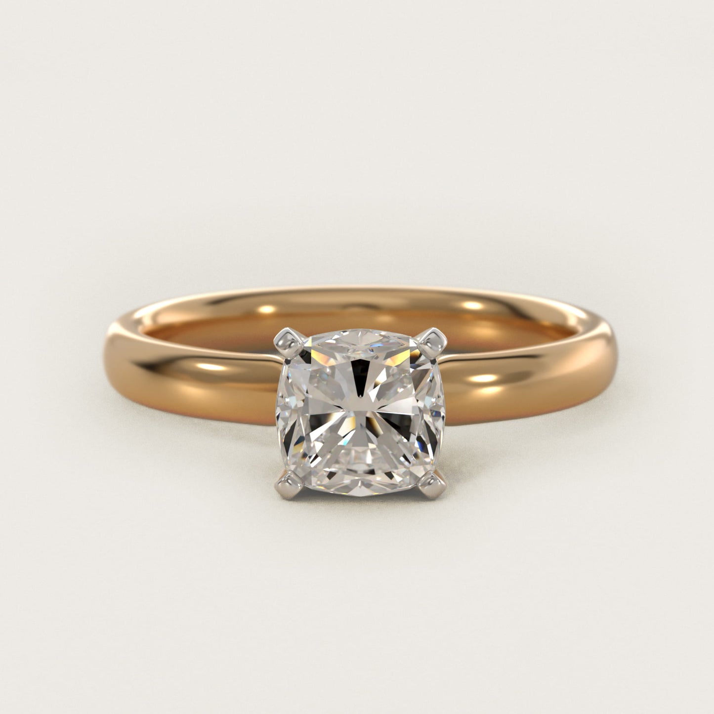 Classic Comfort Fit Solitaire Engagement Ring in 14K Yellow Gold (2.5mm) - Cushion Center