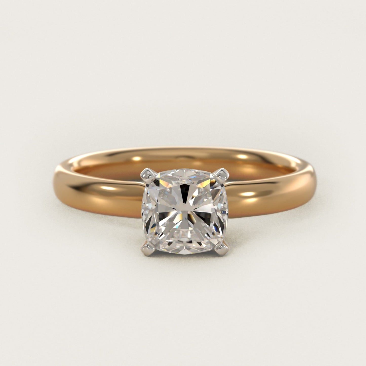 Classic Comfort Fit Solitaire Engagement Ring in 18k Yellow Gold (2.5mm) - Cushion Center