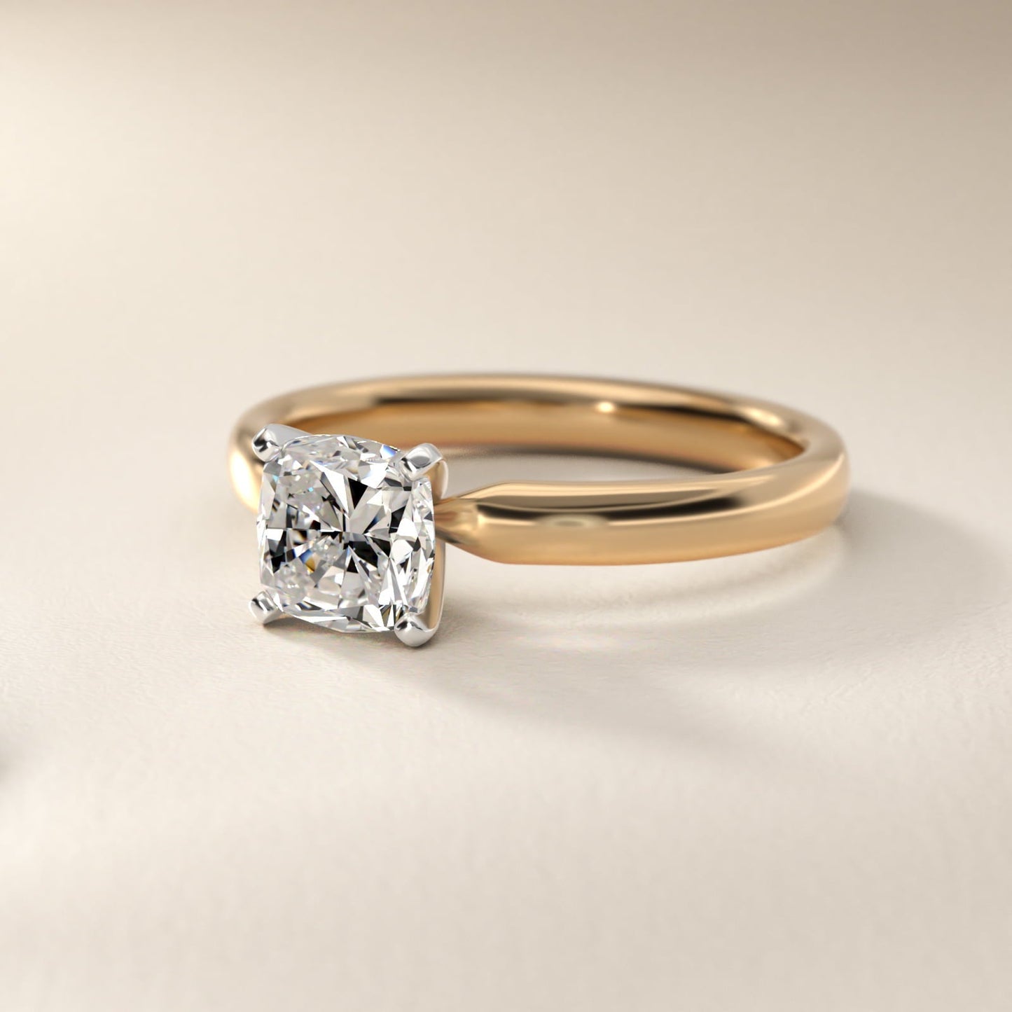 Classic Comfort Fit Solitaire Engagement Ring in 18k Yellow Gold (2.5mm) - Cushion Center