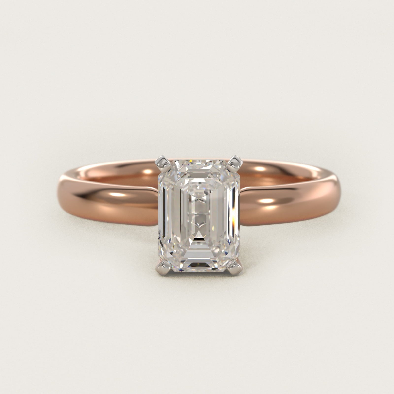 Classic Comfort Fit Solitaire Engagement Ring in 18k Rose Gold (2.5mm) - Emerald Center