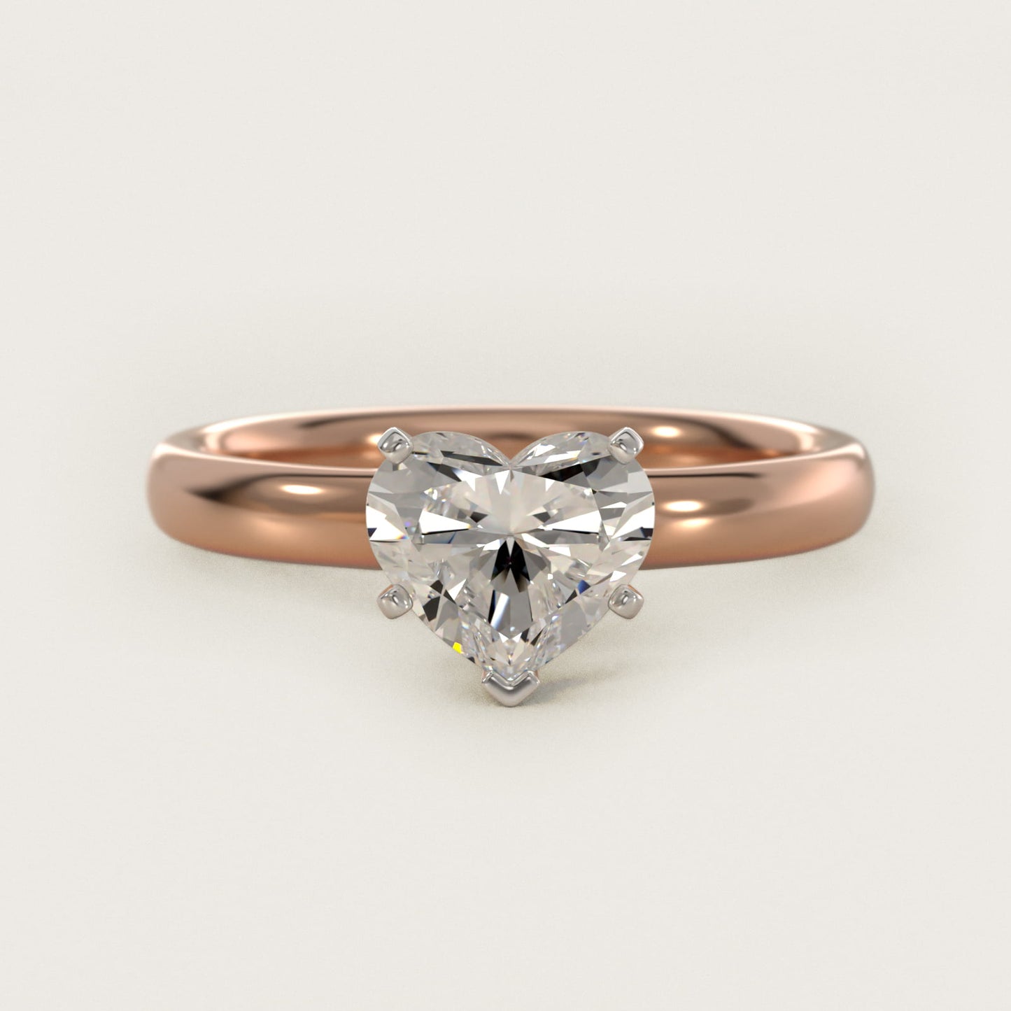 Classic Comfort Fit Solitaire Engagement Ring in 14k Rose Gold (2.5mm) - Heart Center