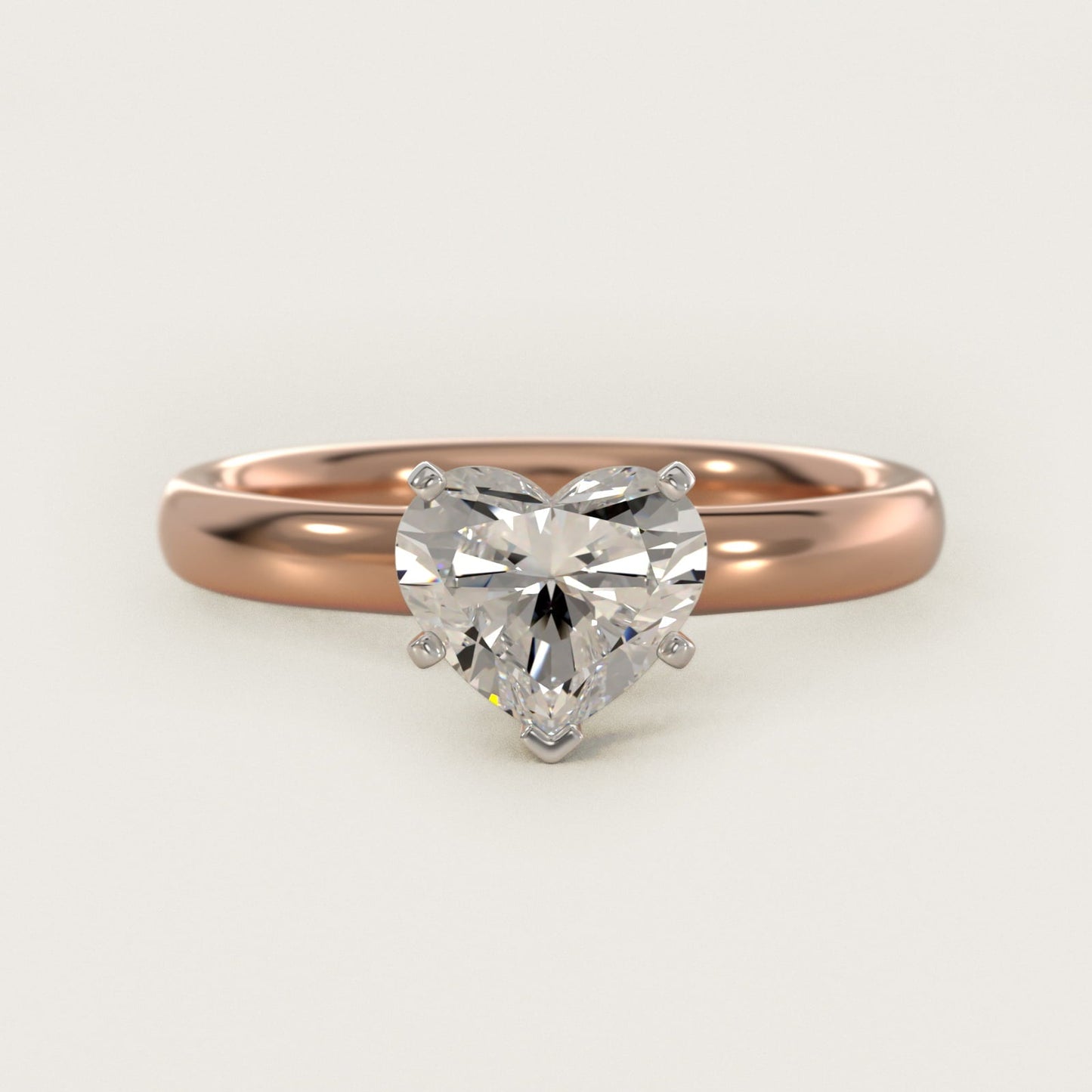 Classic Comfort Fit Solitaire Engagement Ring in 18k Rose Gold (2.5mm) - Heart Center