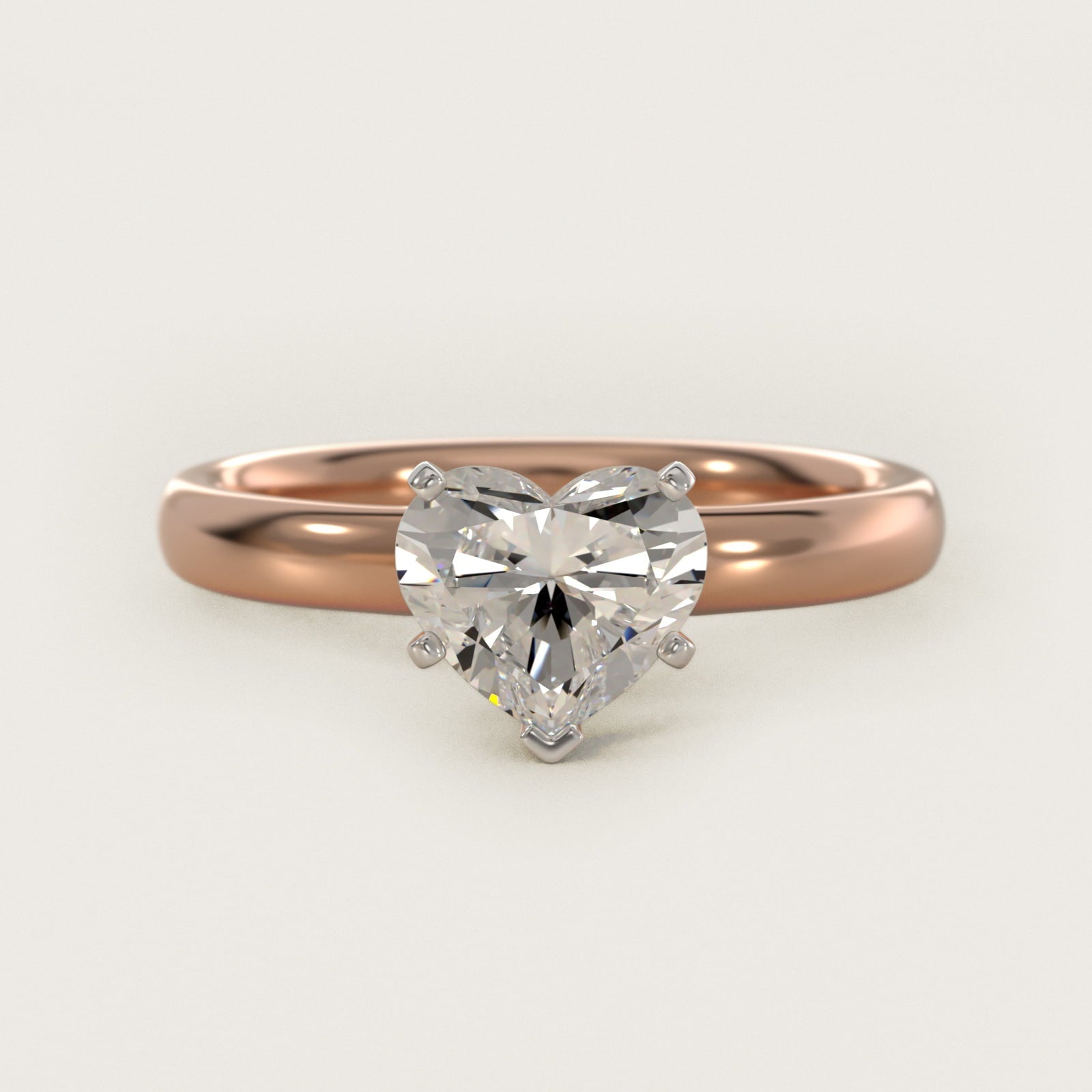 Classic Comfort Fit Solitaire Engagement Ring in 18k Rose Gold (2.5mm) - Heart Center