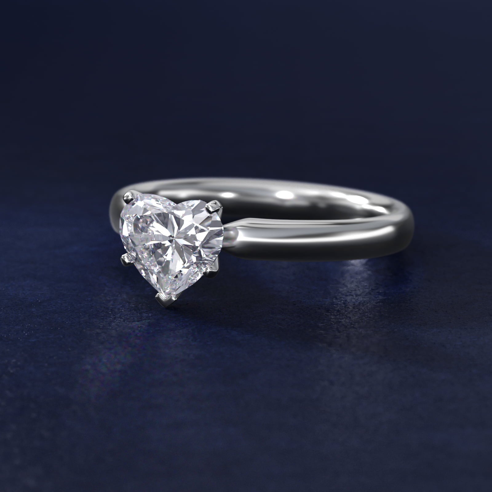 Classic Comfort Fit Solitaire Engagement Ring in 18k White Gold (2.5mm) - Heart Center