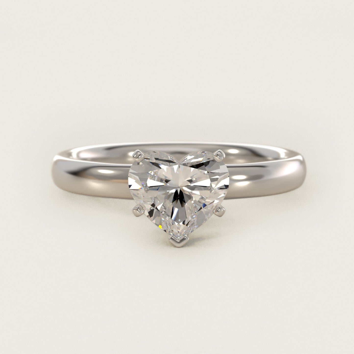 Classic Comfort Fit Solitaire Engagement Ring in 14k White Gold (2.5mm) - Heart Center