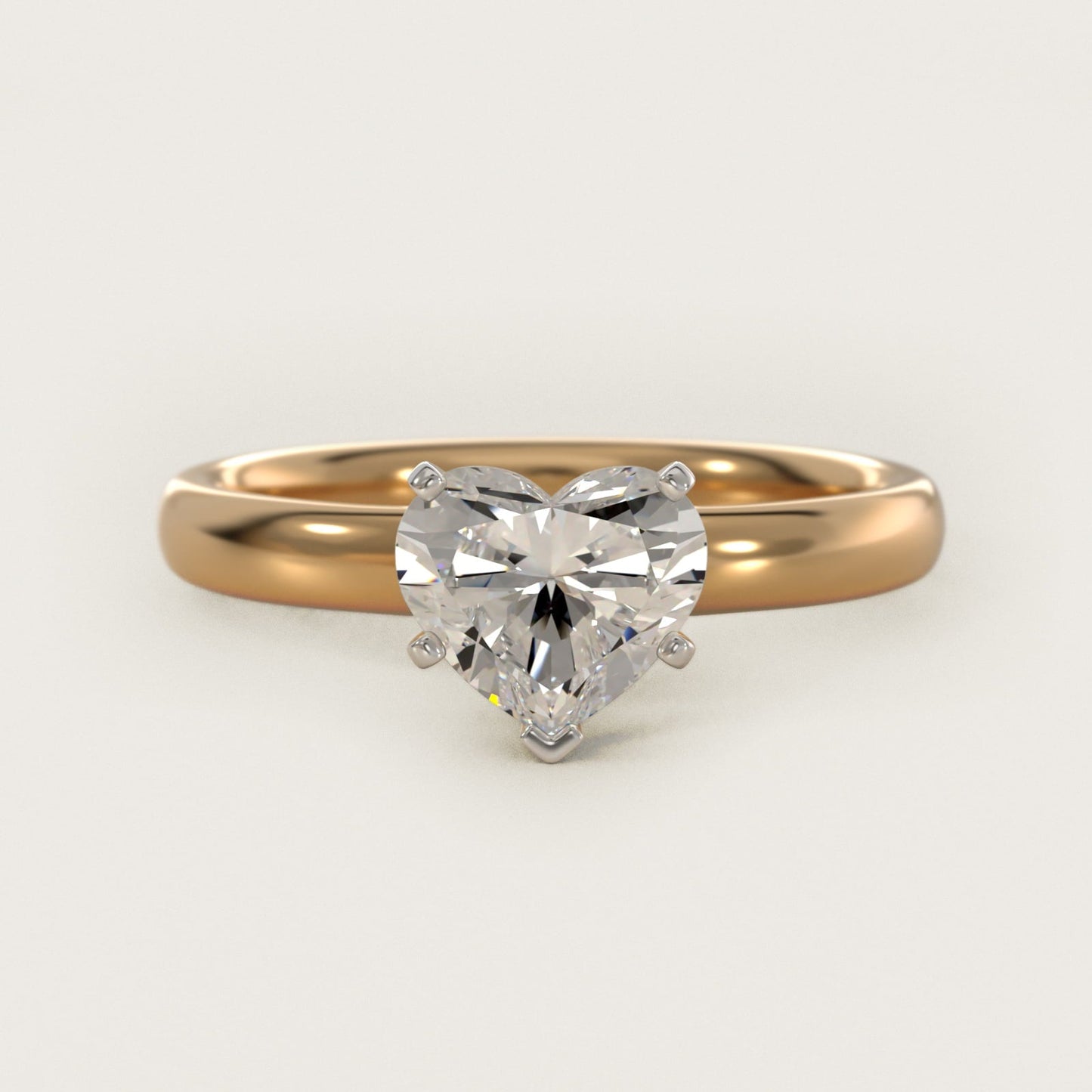 Classic Comfort Fit Solitaire Engagement Ring in 18k Yellow Gold (2.5mm) - Heart Center