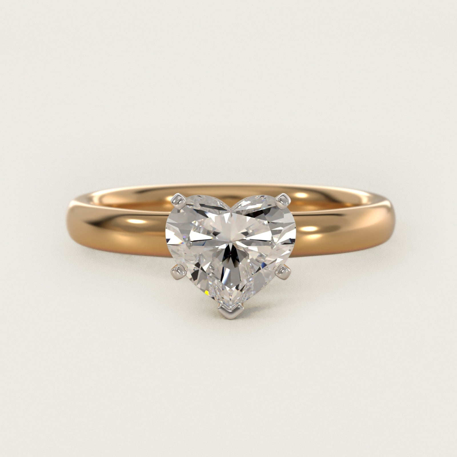 Classic Comfort Fit Solitaire Engagement Ring in 18k Yellow Gold (2.5mm) - Heart Center