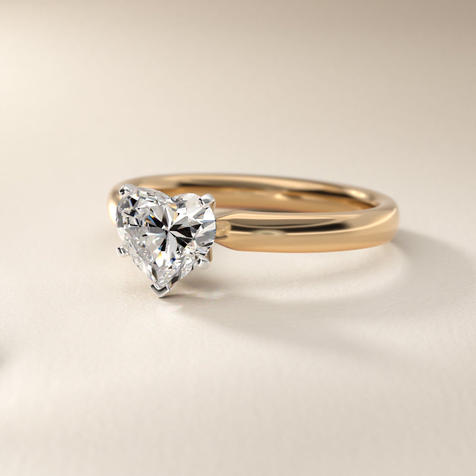 Classic Comfort Fit Solitaire Engagement Ring in 14K Yellow Gold (2.5mm) - Heart Center