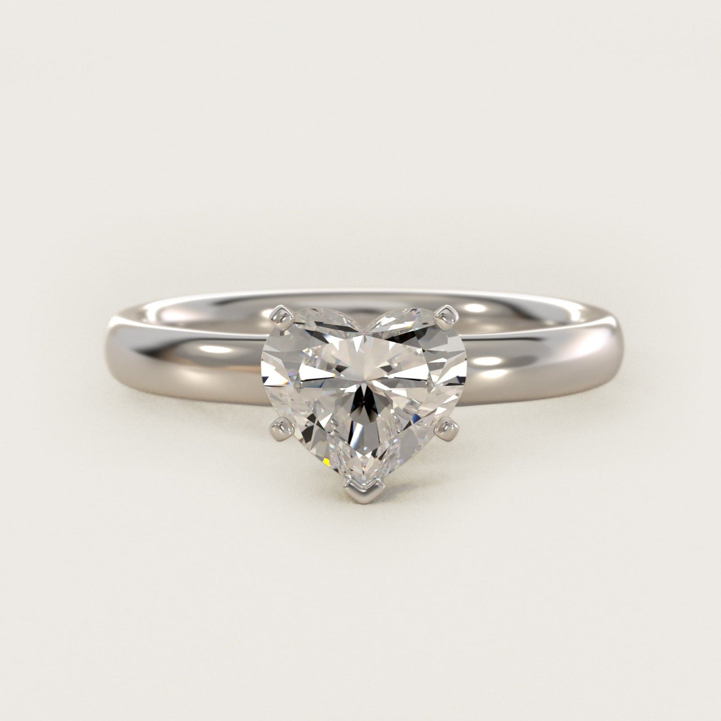 Classic Comfort Fit Solitaire Engagement Ring in Platinum (2.5mm) - Heart Center