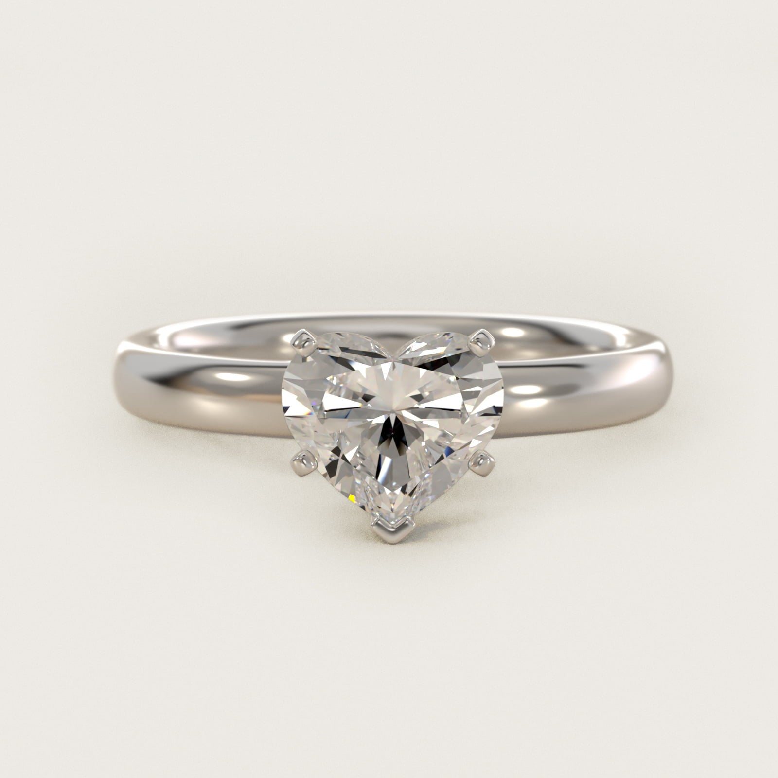 Classic Comfort Fit Solitaire Engagement Ring in Platinum (2.5mm) - Heart Center