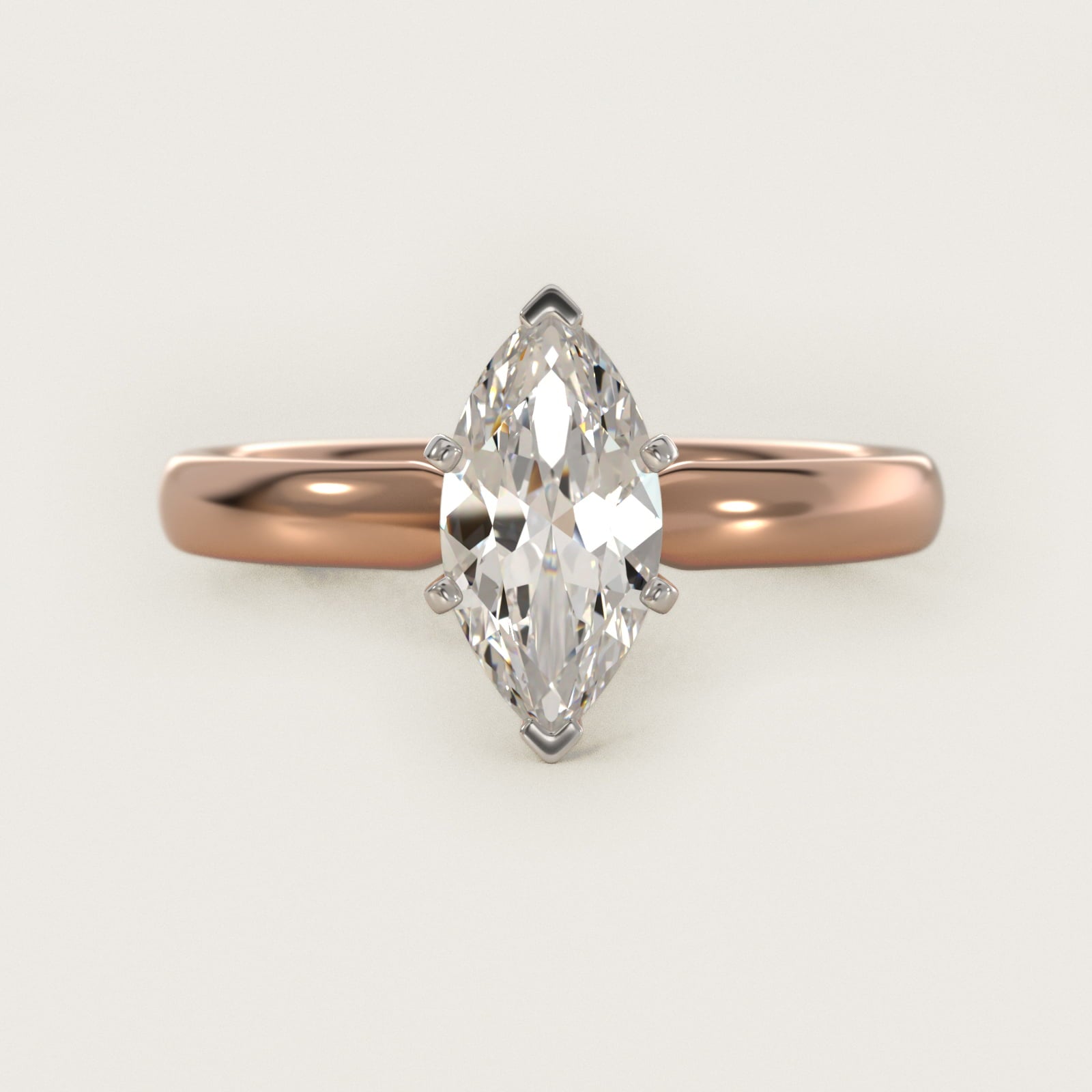Classic Comfort Fit Solitaire Engagement Ring in 14k Rose Gold (2.5mm) - Marquise Center