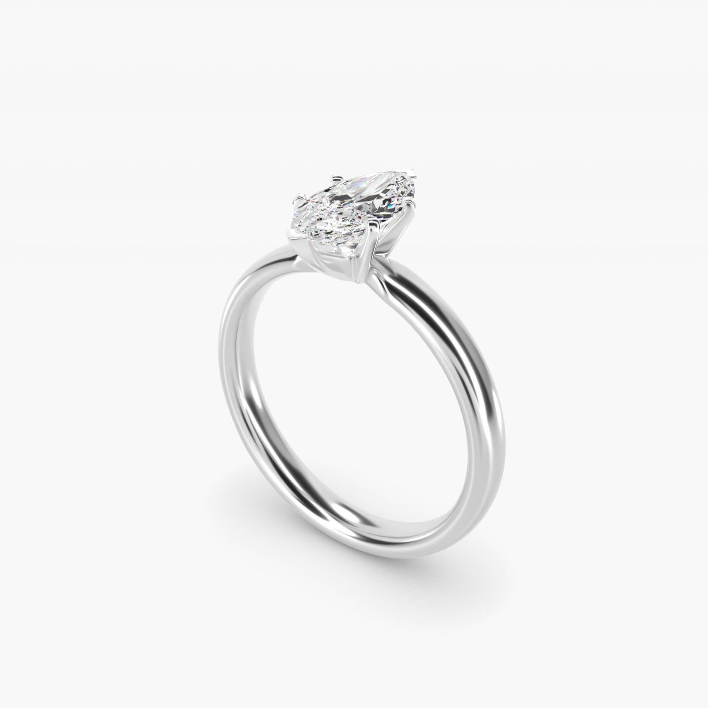 Classic Comfort Fit Solitaire Engagement Ring in 14k White Gold (2.5mm) - Marquise Center