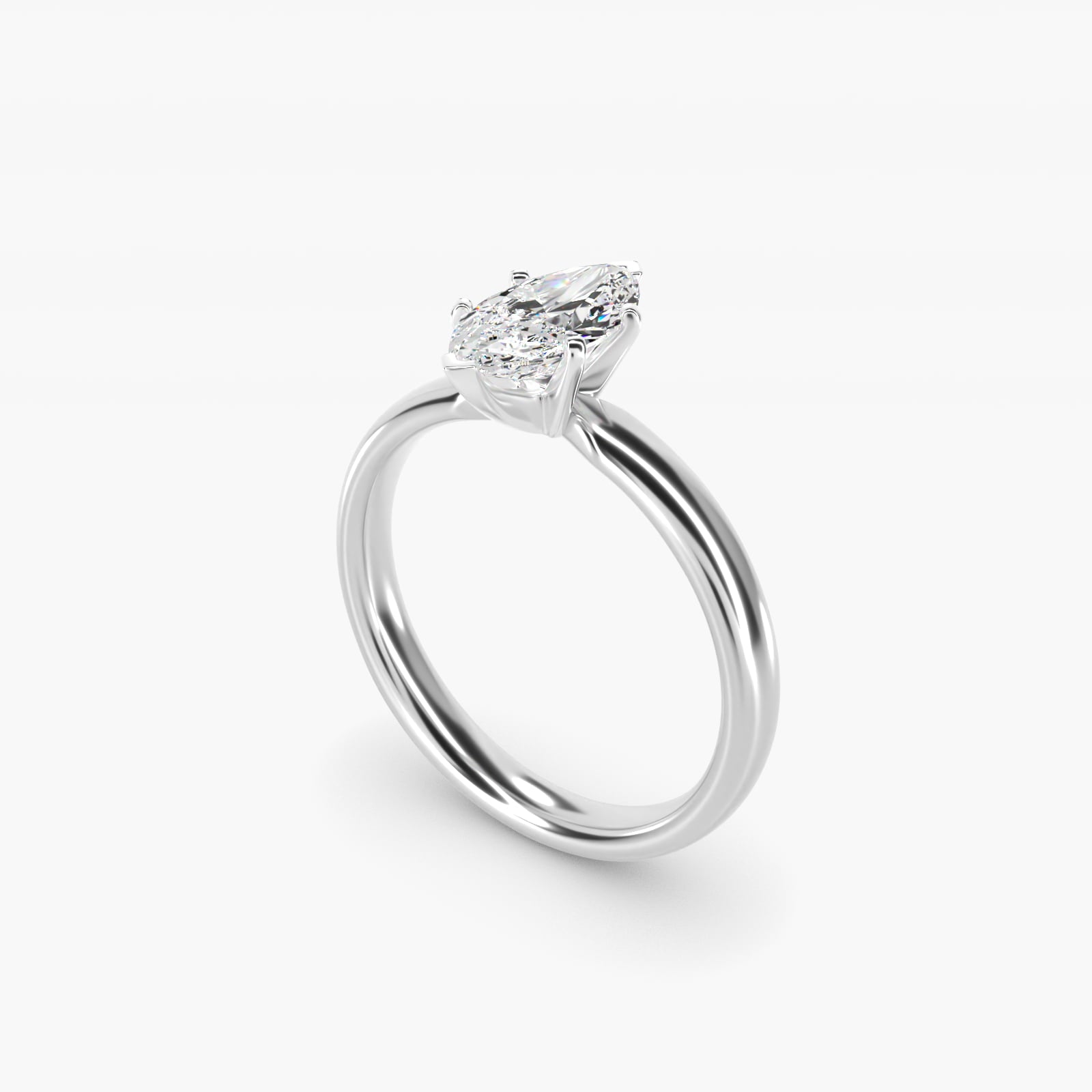Classic Comfort Fit Solitaire Engagement Ring in 14k White Gold (2.5mm) - Marquise Center
