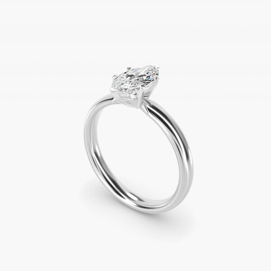 Classic Comfort Fit Solitaire Engagement Ring in 18k White Gold (2.5mm) - Marquise Center