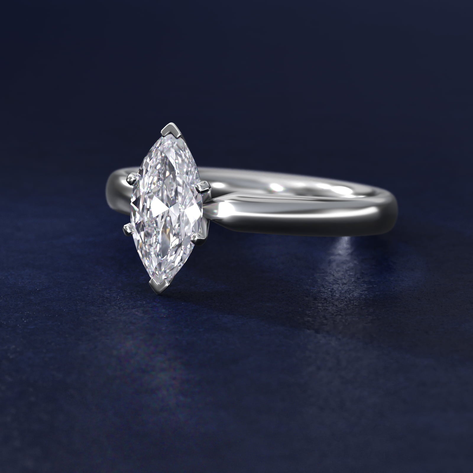 Classic Comfort Fit Solitaire Engagement Ring in 14k White Gold (2.5mm) - Marquise Center