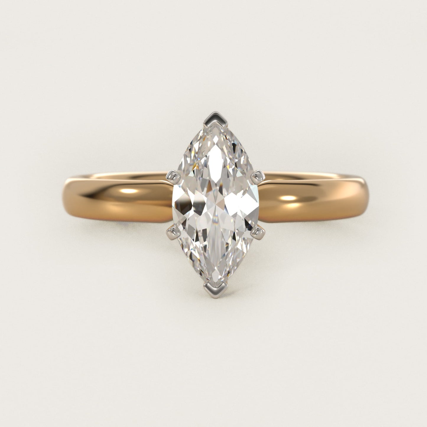 Classic Comfort Fit Solitaire Engagement Ring in 14K Yellow Gold (2.5mm) - Marquise Center