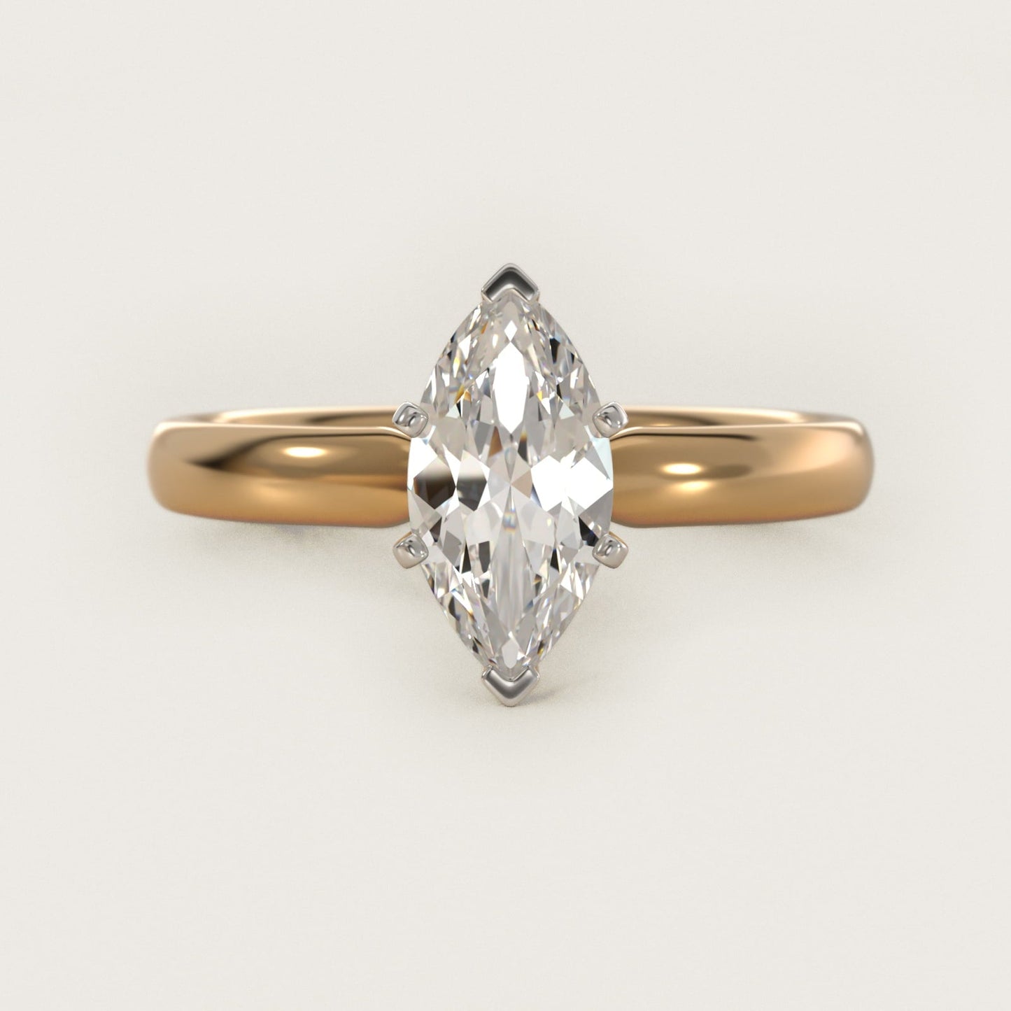 Classic Comfort Fit Solitaire Engagement Ring in 18k Yellow Gold (2.5mm) - Marquise Center