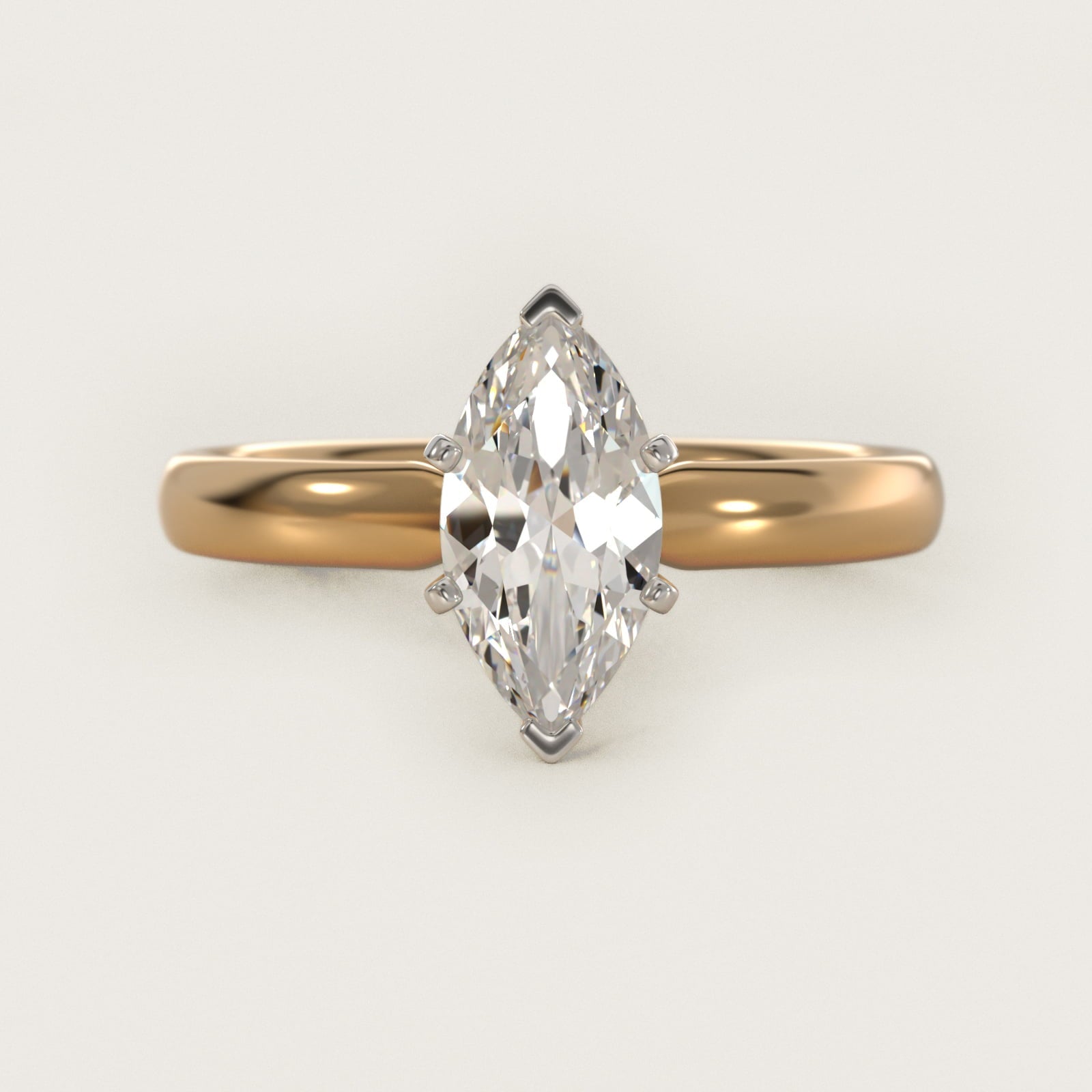 Classic Comfort Fit Solitaire Engagement Ring in 18k Yellow Gold (2.5mm) - Marquise Center