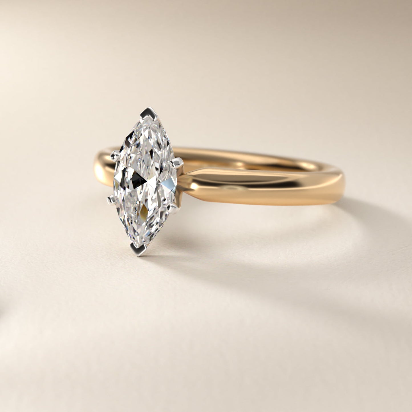 Classic Comfort Fit Solitaire Engagement Ring in 14K Yellow Gold (2.5mm) - Marquise Center