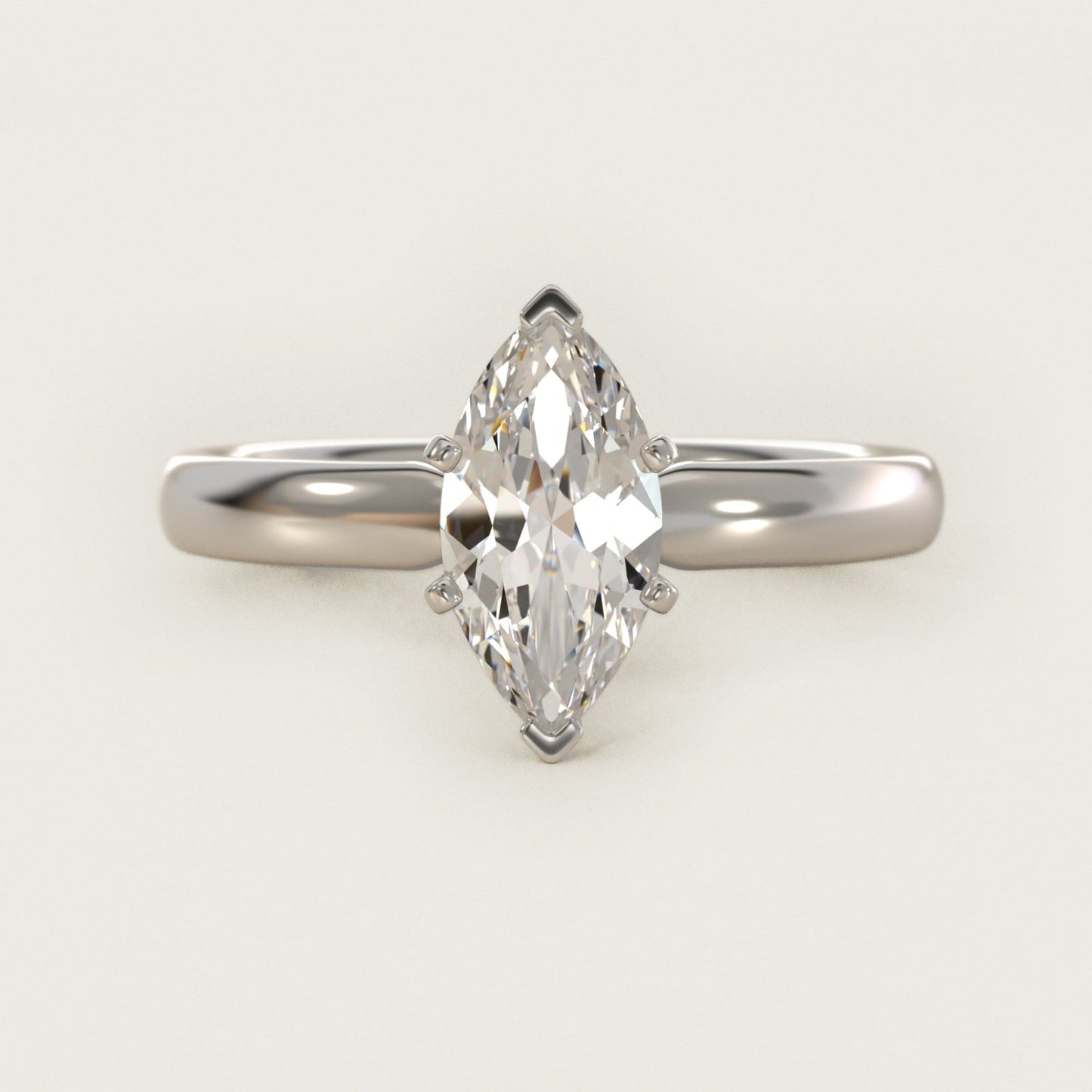 Classic Comfort Fit Solitaire Engagement Ring in Platinum (2.5mm) - Marquise Center