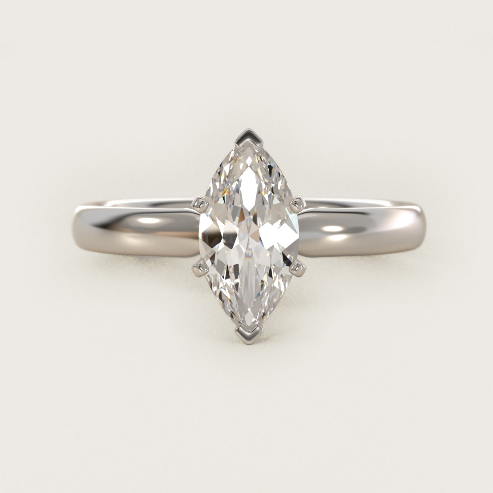 Classic Comfort Fit Solitaire Engagement Ring in Platinum (2.5mm) - Marquise Center