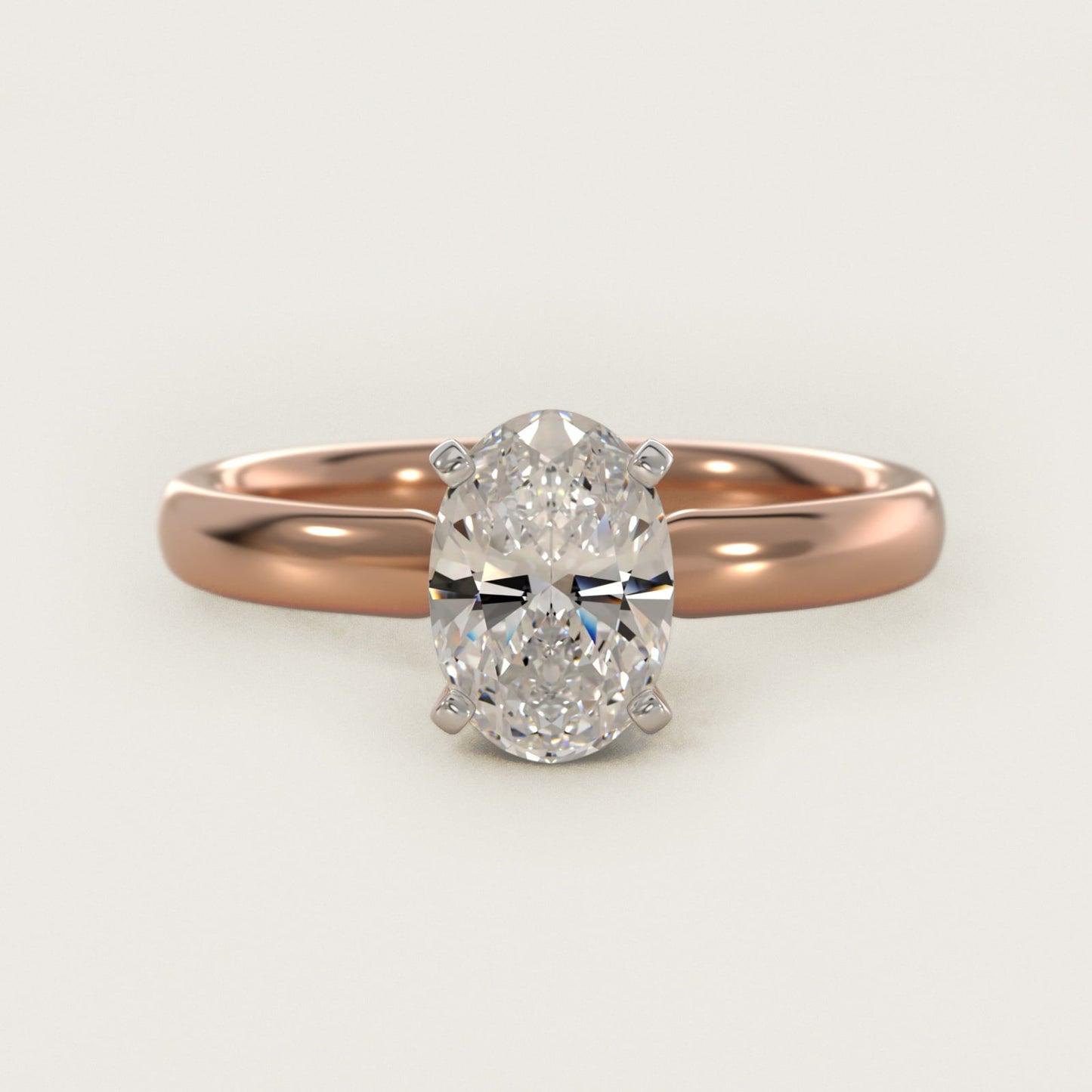 Classic Comfort Fit Solitaire Engagement Ring in 18k Rose Gold (2.5mm) - Oval Center