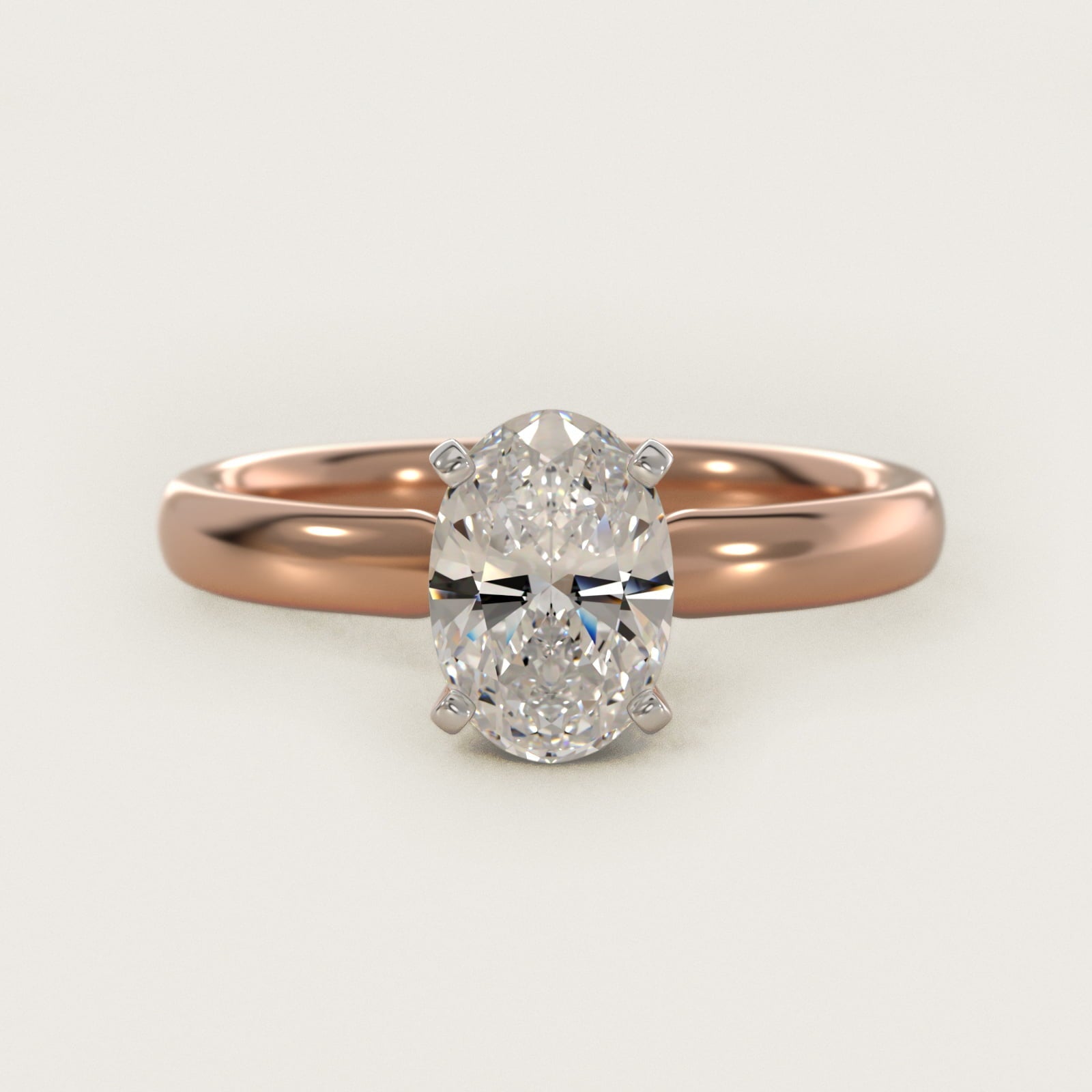 Classic Comfort Fit Solitaire Engagement Ring in 18k Rose Gold (2.5mm) - Oval Center