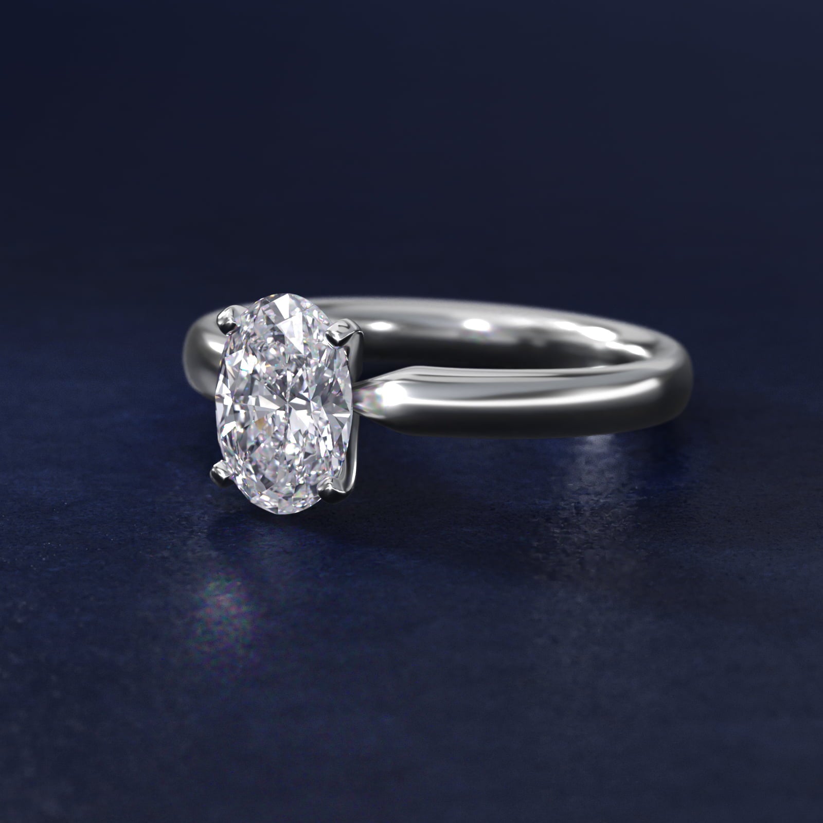 Classic Comfort Fit Solitaire Engagement Ring in 14k White Gold (2.5mm) - Oval Center