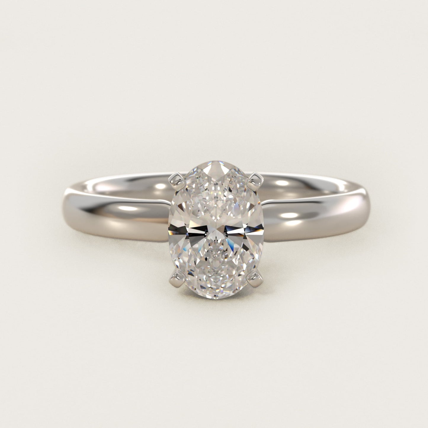Classic Comfort Fit Solitaire Engagement Ring in 14k White Gold (2.5mm) - Oval Center