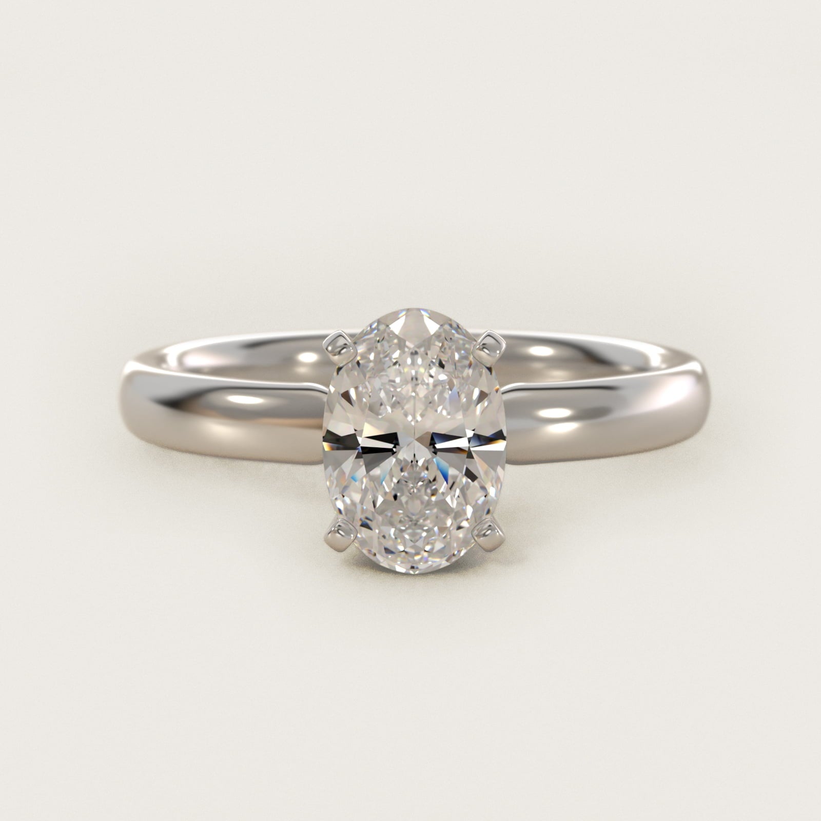 Classic Comfort Fit Solitaire Engagement Ring in 14k White Gold (2.5mm) - Oval Center