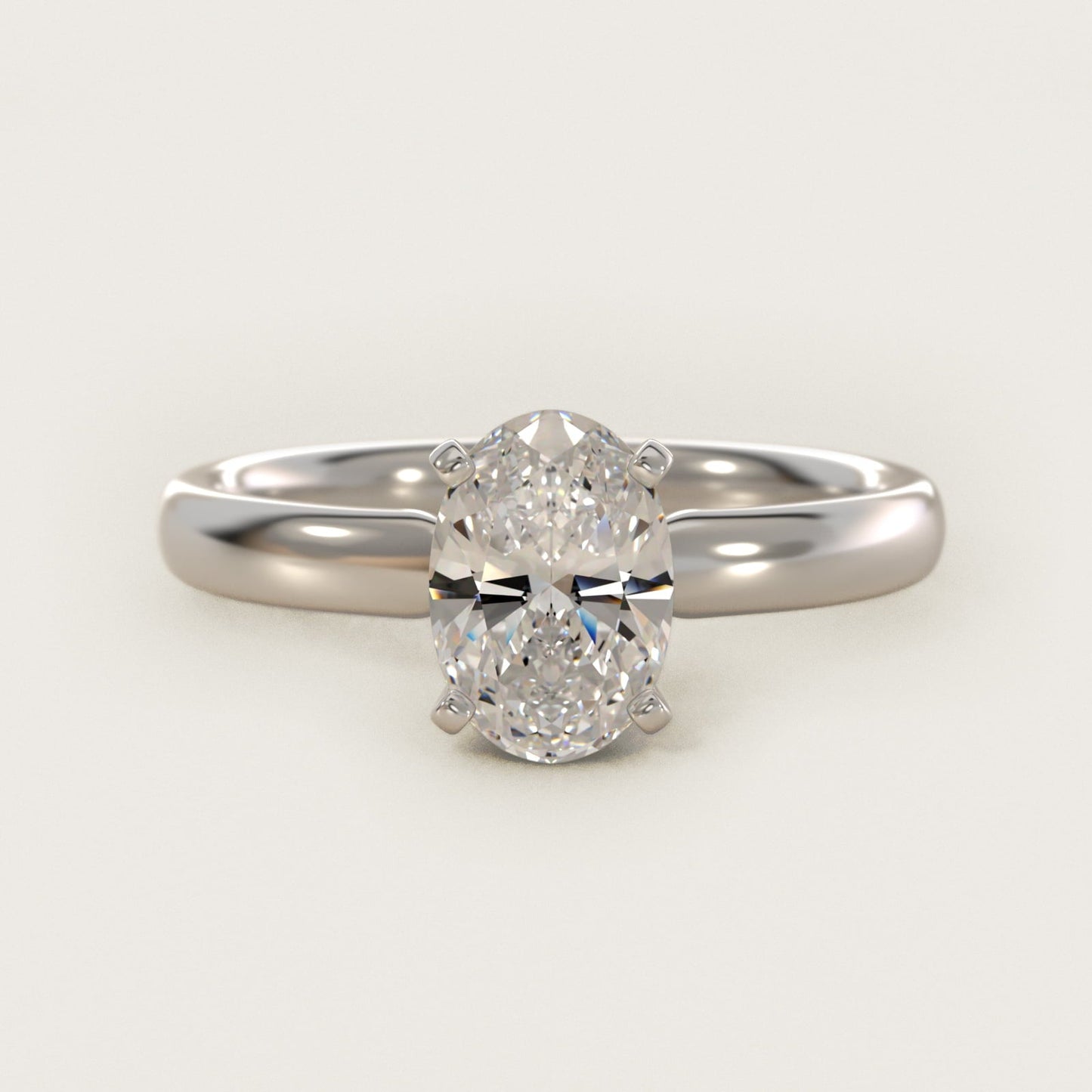Classic Comfort Fit Solitaire Engagement Ring in 18k White Gold (2.5mm) - Oval Center