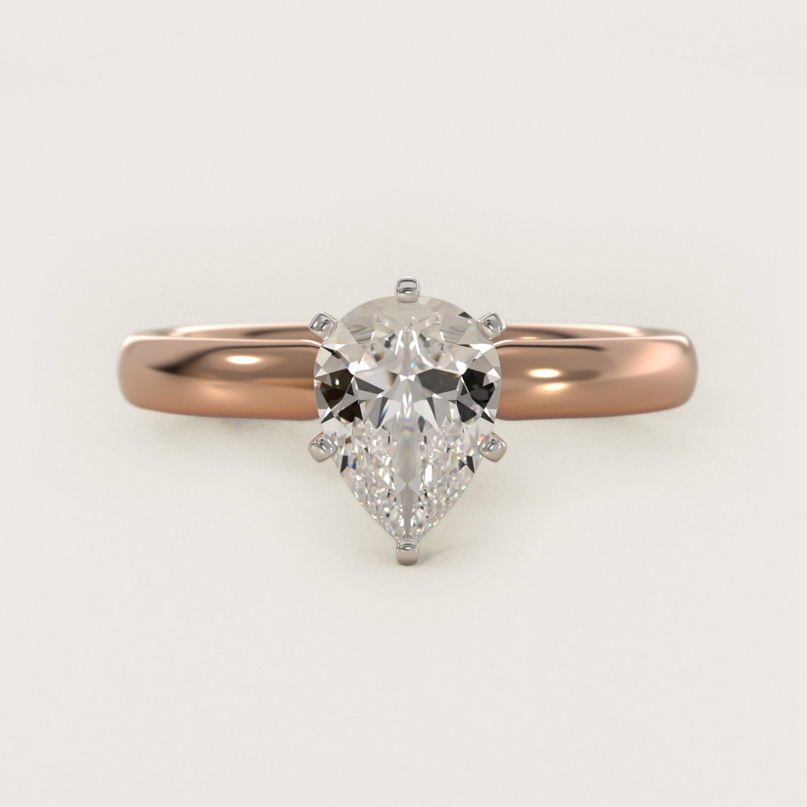 Classic Comfort Fit Solitaire Engagement Ring in 14k Rose Gold (2.5mm) - Pear Center
