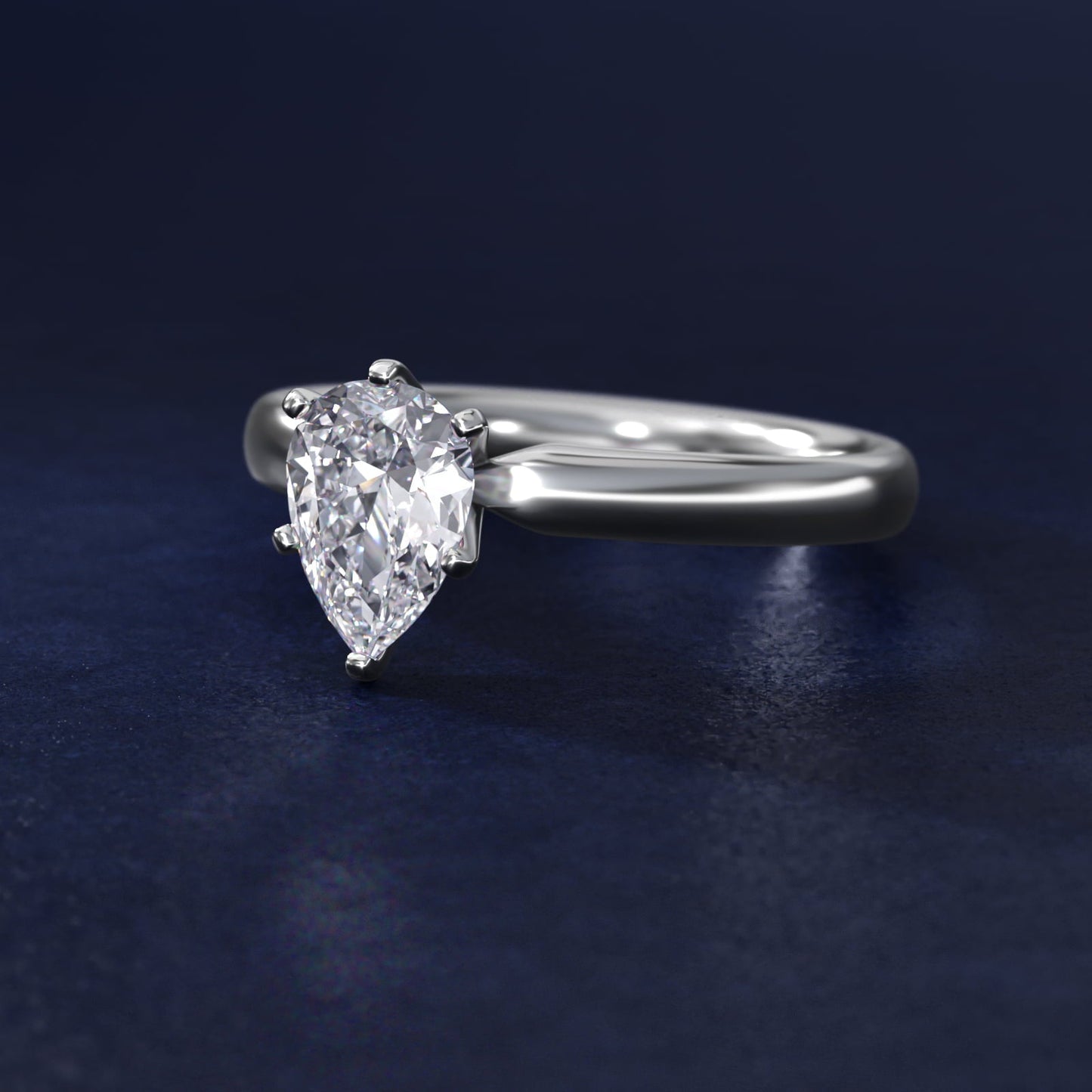 Classic Comfort Fit Solitaire Engagement Ring in 18k White Gold (2.5mm) - Pear Center