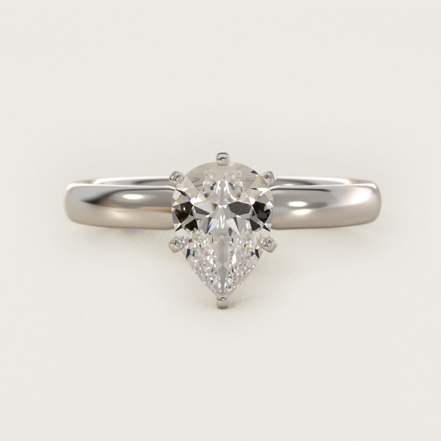 Classic Comfort Fit Solitaire Engagement Ring in 14k White Gold (2.5mm) - Pear Center