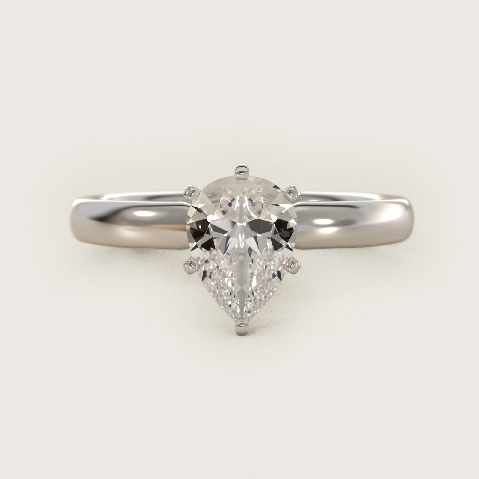 Classic Comfort Fit Solitaire Engagement Ring in 14k White Gold (2.5mm) - Pear Center