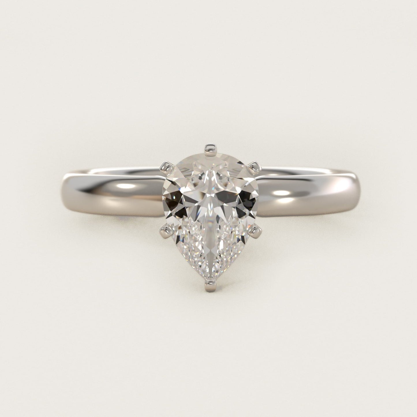 Classic Comfort Fit Solitaire Engagement Ring in 18k White Gold (2.5mm) - Pear Center