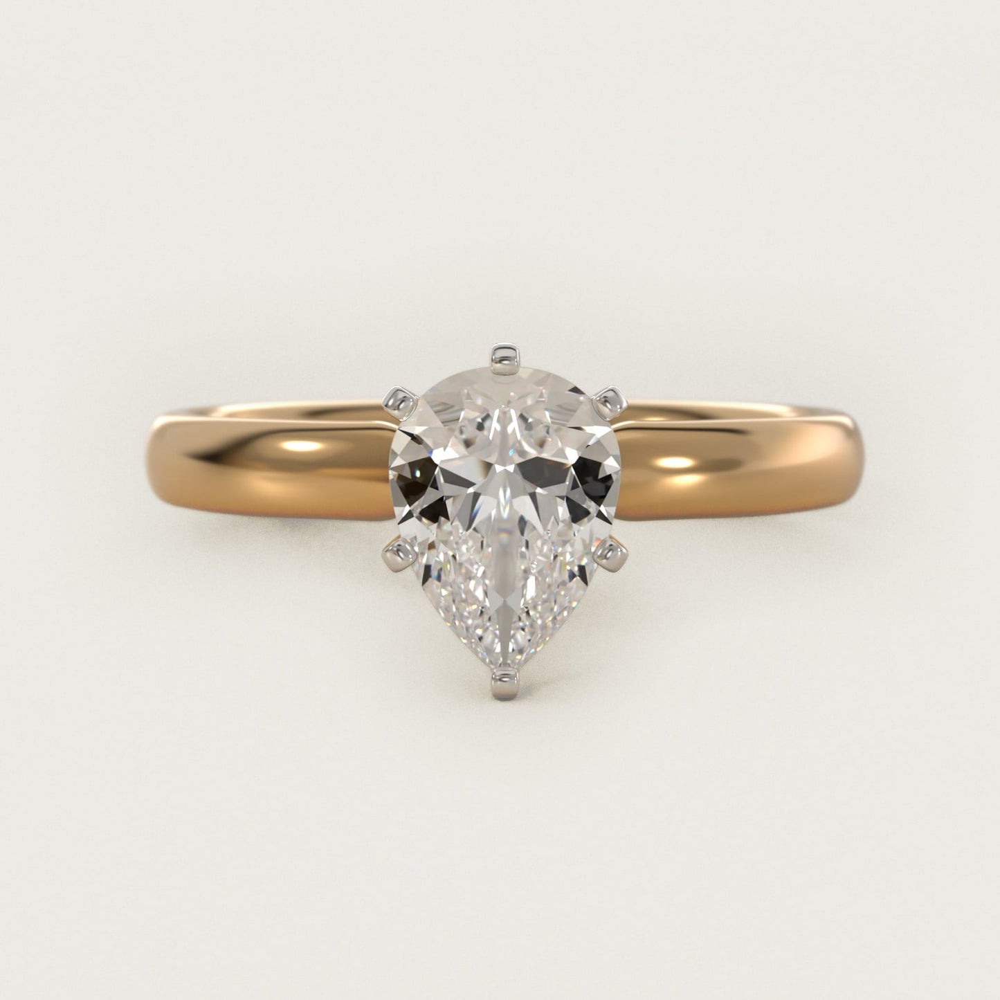 Classic Comfort Fit Solitaire Engagement Ring in 18k Yellow Gold (2.5mm) - Pear Center