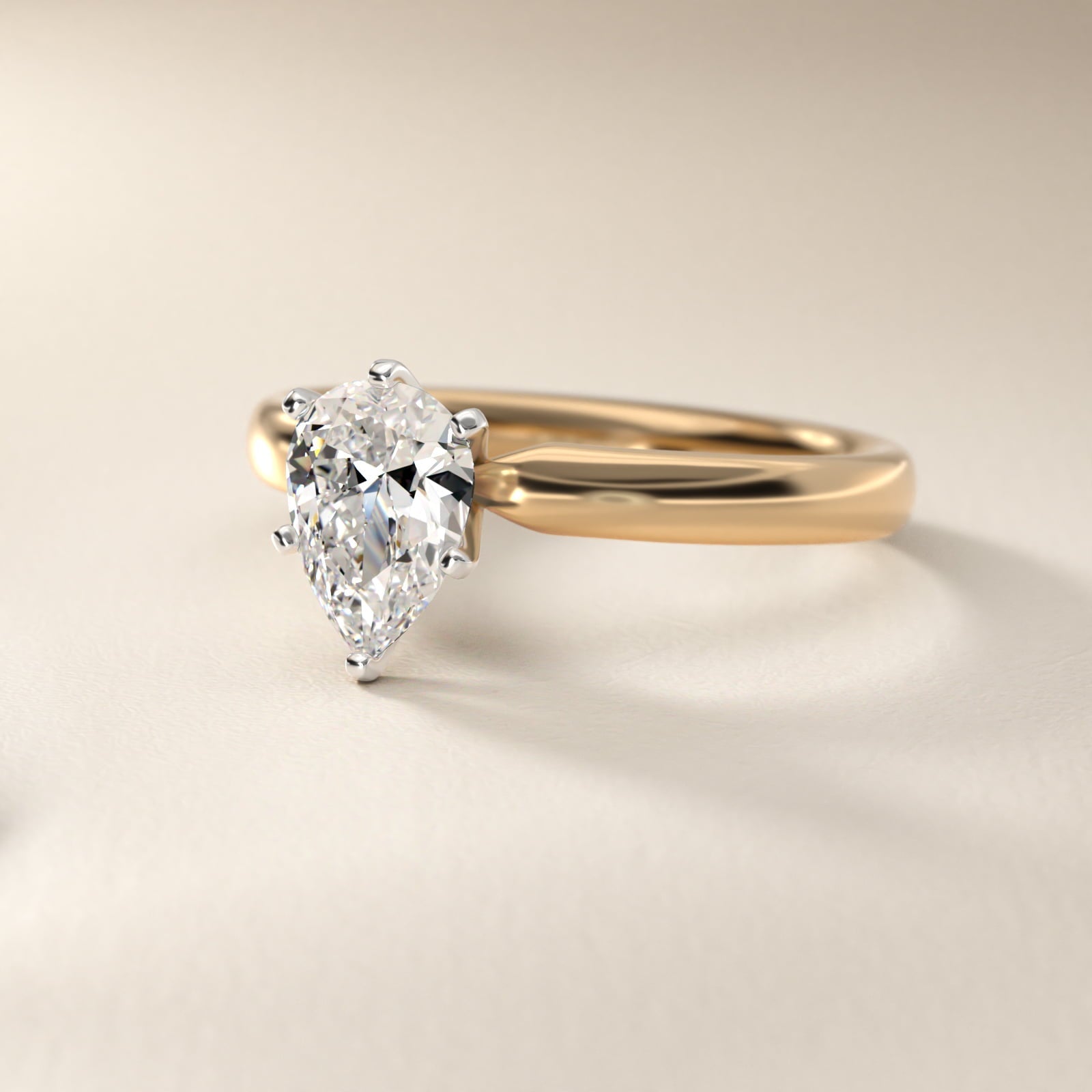 Classic Comfort Fit Solitaire Engagement Ring in 18k Yellow Gold (2.5mm) - Pear Center