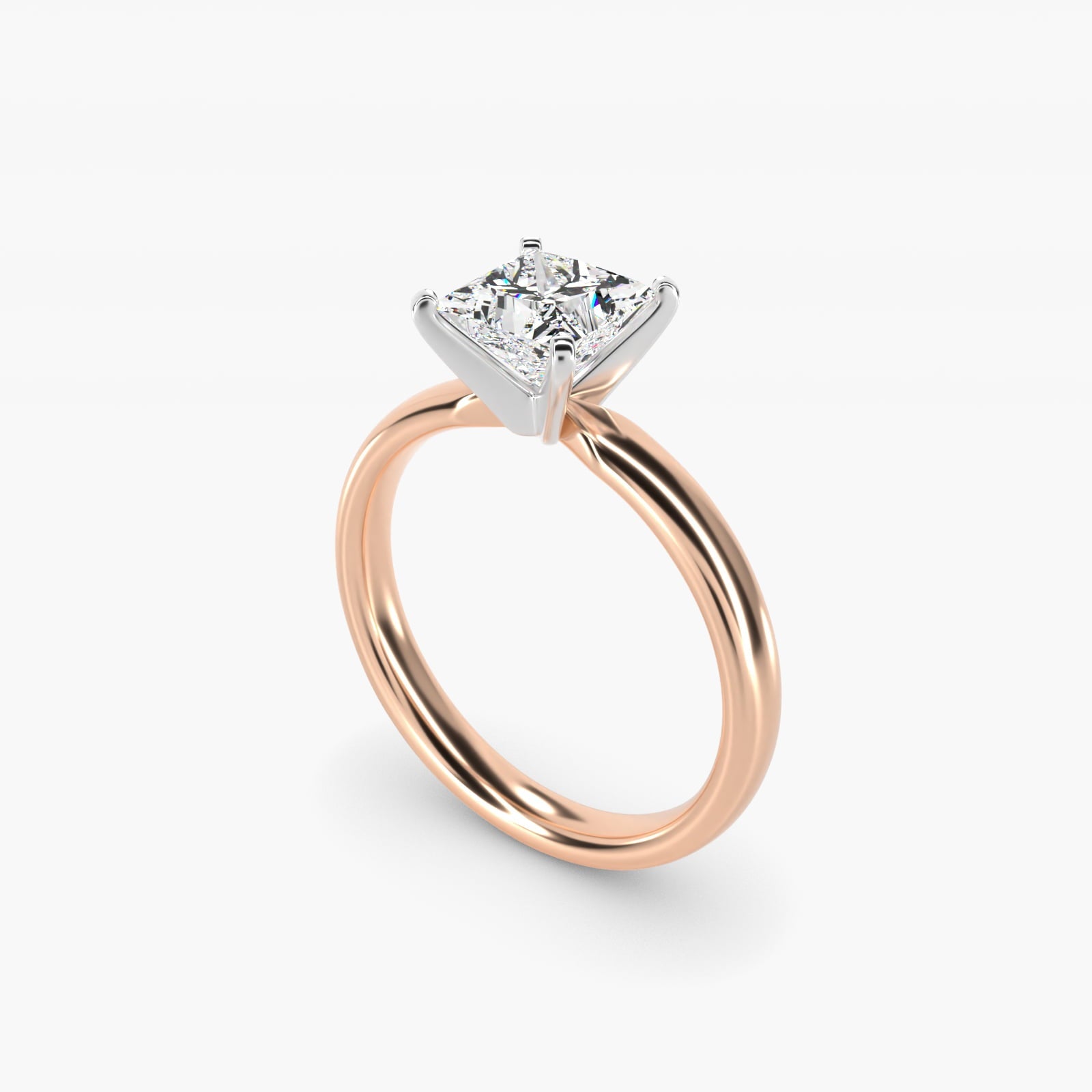 Classic Comfort Fit Solitaire Engagement Ring in 18k Rose Gold (2.5mm) - Princess Center
