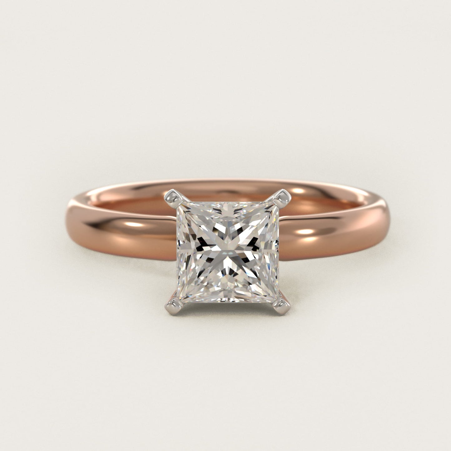 Classic Comfort Fit Solitaire Engagement Ring in 14k Rose Gold (2.5mm) - Princess Center