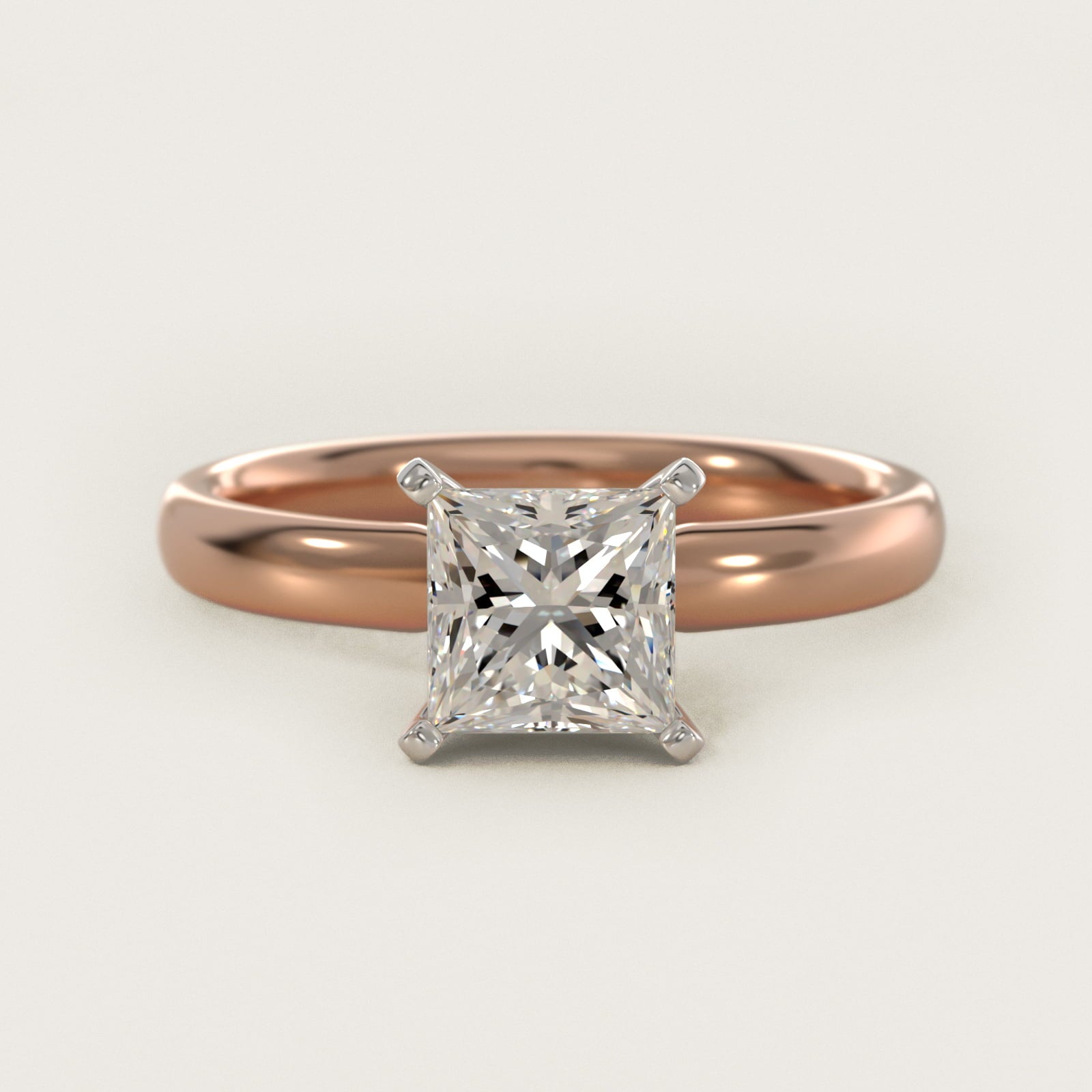 Classic Comfort Fit Solitaire Engagement Ring in 14k Rose Gold (2.5mm) - Princess Center