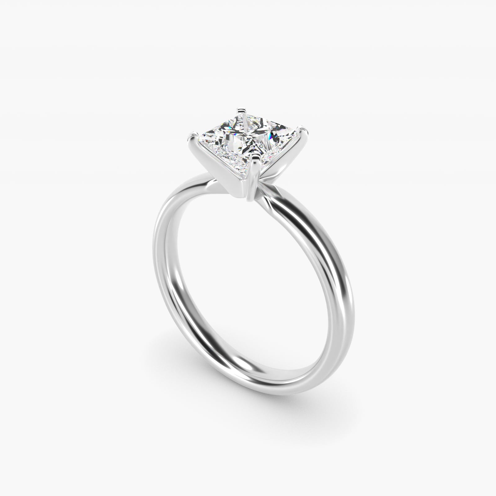 Classic Comfort Fit Solitaire Engagement Ring in 14k White Gold (2.5mm) - Princess Center