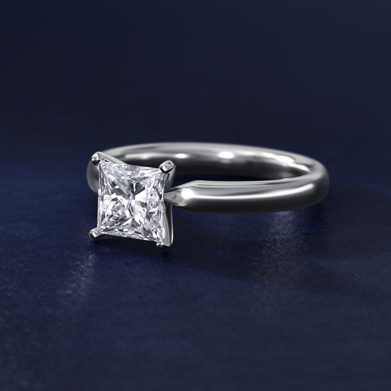 Classic Comfort Fit Solitaire Engagement Ring in 14k White Gold (2.5mm) - Princess Center
