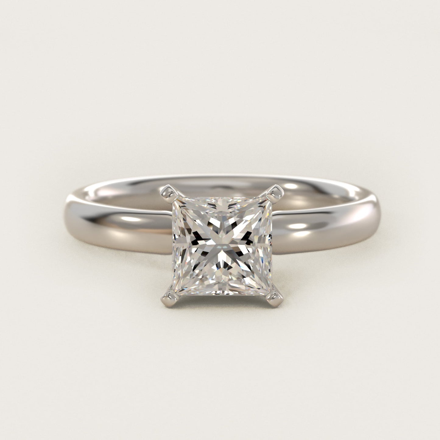 Classic Comfort Fit Solitaire Engagement Ring in 14k White Gold (2.5mm) - Princess Center