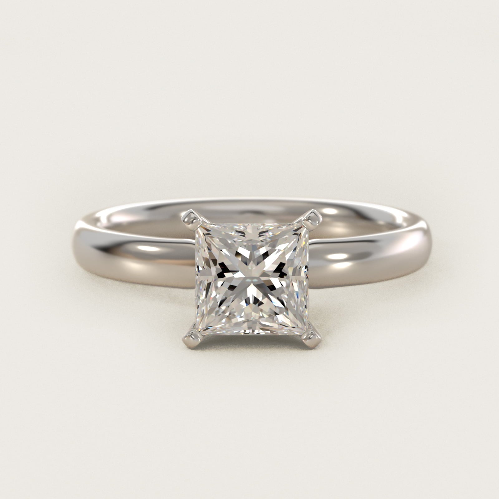 Classic Comfort Fit Solitaire Engagement Ring in 14k White Gold (2.5mm) - Princess Center