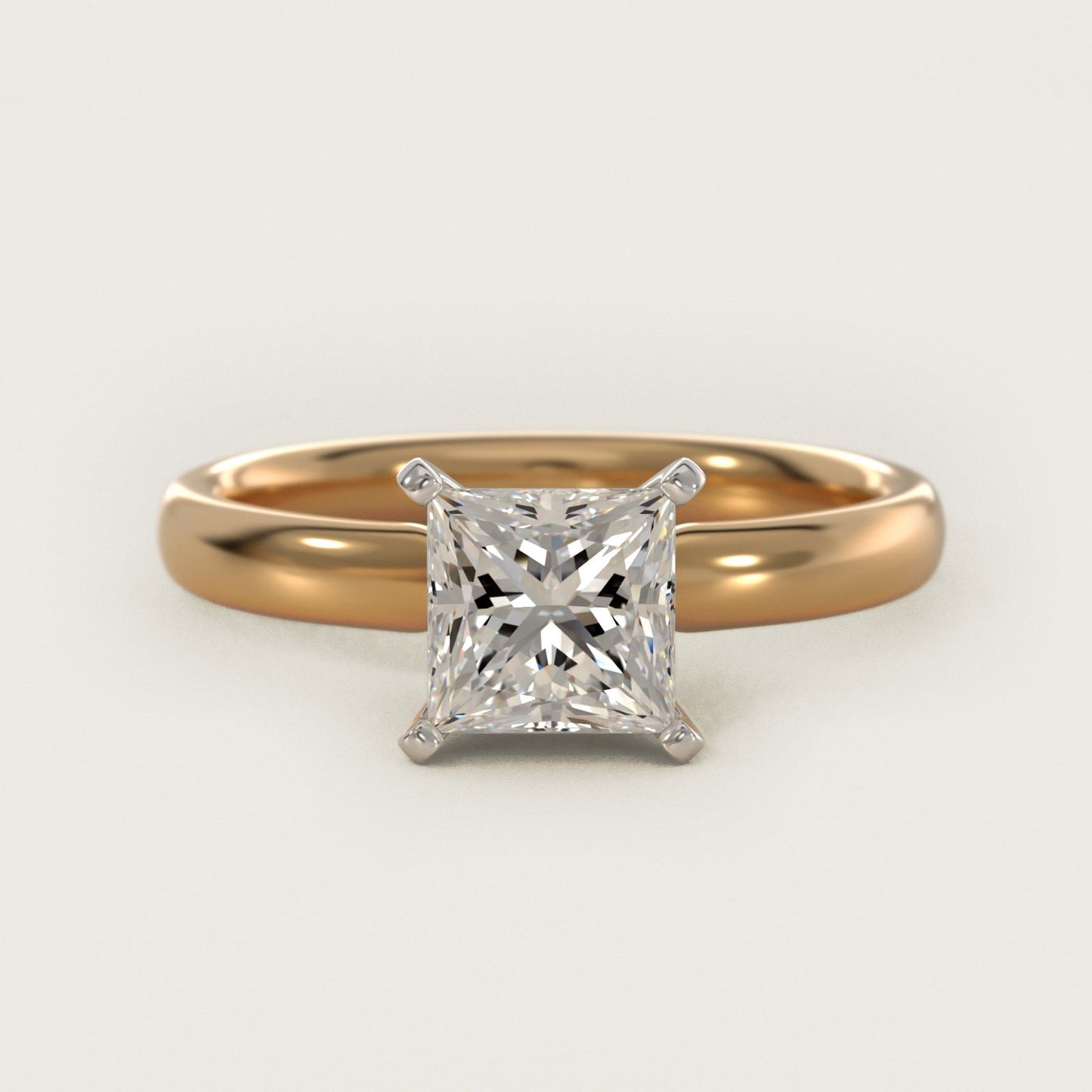 Classic Comfort Fit Solitaire Engagement Ring in 18k Yellow Gold (2.5mm) - Princess Center