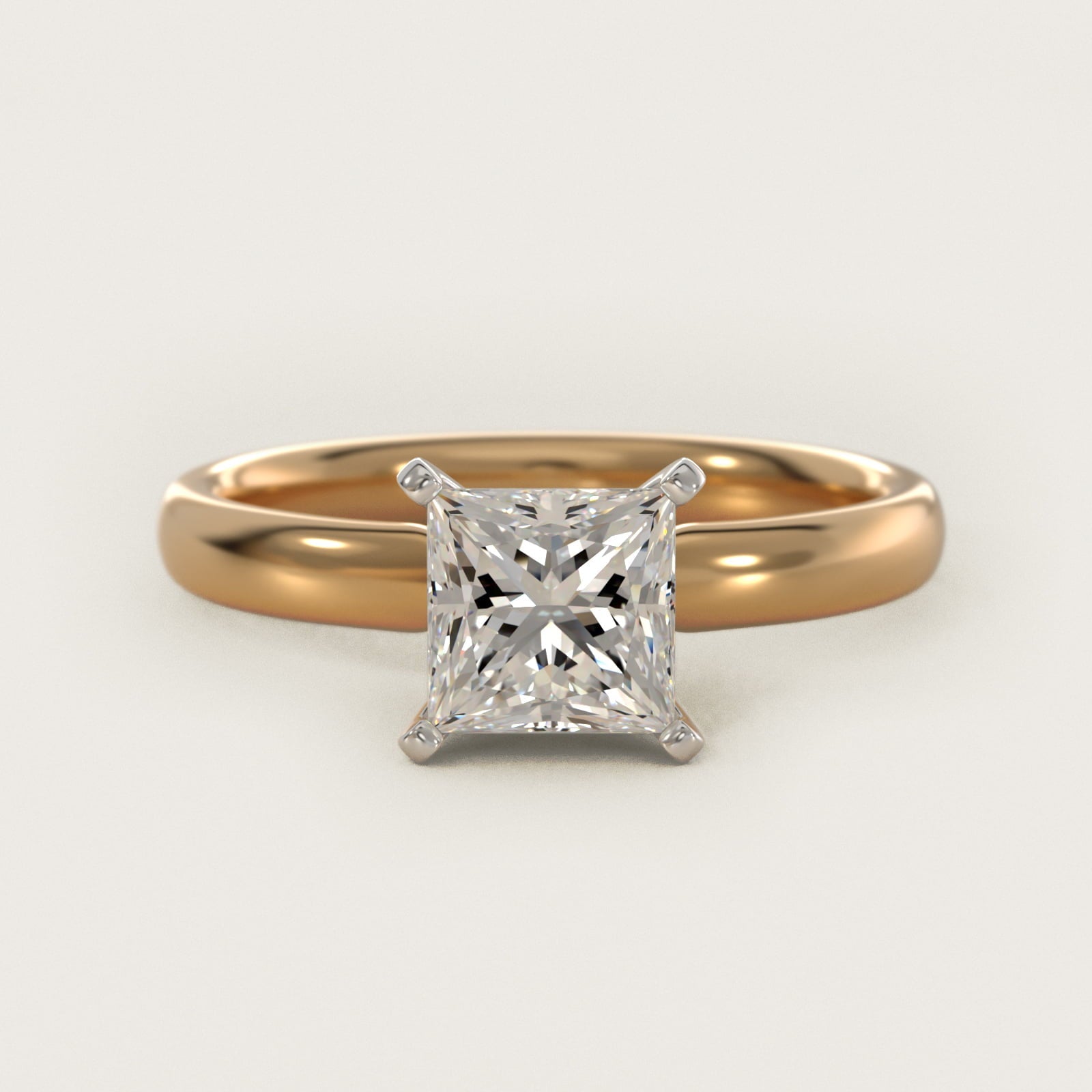 Classic Comfort Fit Solitaire Engagement Ring in 18k Yellow Gold (2.5mm) - Princess Center