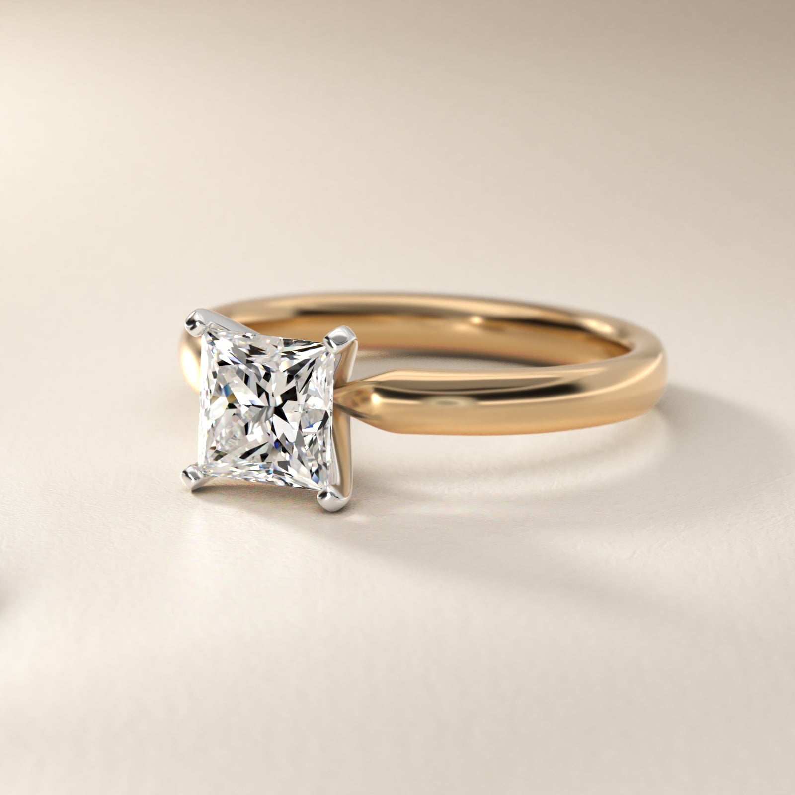 Classic Comfort Fit Solitaire Engagement Ring in 14K Yellow Gold (2.5mm) - Princess Center